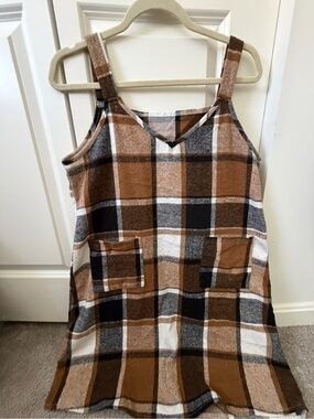 Plaid Sleeveless Knit Dress in Brown and Cream